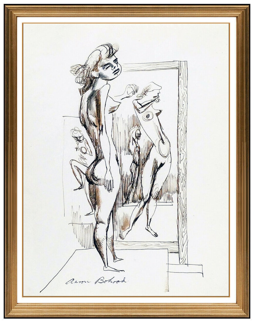 Aaron Bohrod Original Drawing Signed Framed Female Portrait Figurative Artwork: This lot includes:Gallery COA & free domestic shipping (*insurance and international shipping for an additional charge)Artist: Aaron BohrodTitle: The Dance Medium: Ink DrawingSize: 11" x 8"Framed: 20"