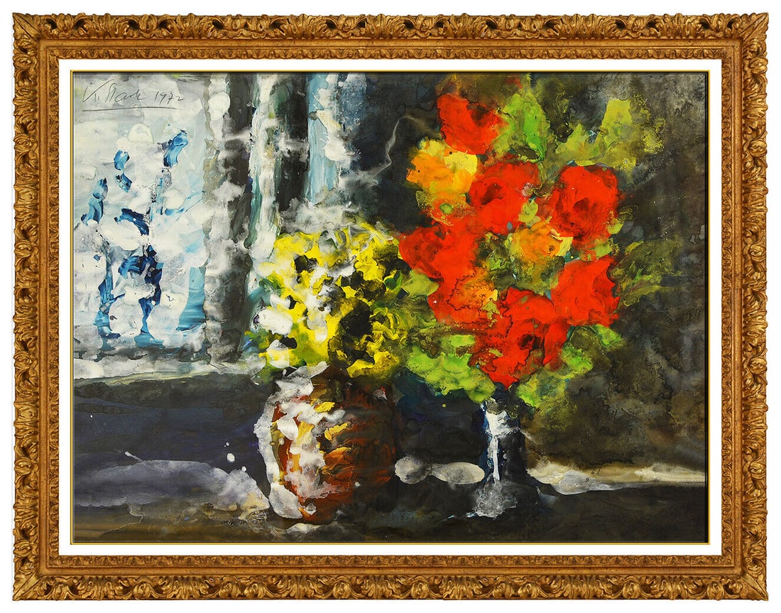 Karl Stark Original Gouache Painting Signed Flowers Floral Still Life Art Oil (1 of 4)