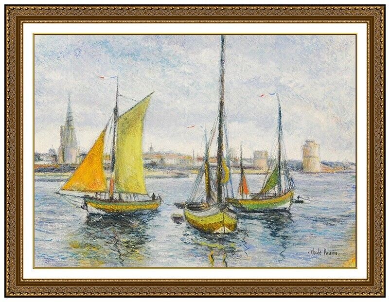Hughes H Claude Pissarro Original Pastel Painting Boat Harbor Signed Framed Art (1 of 6)