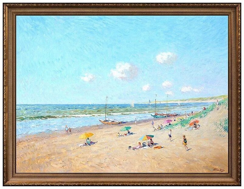 Niek Van Der Plas Large Original Oil Painting On Board Signed Beach Landscape (1 of 5)
