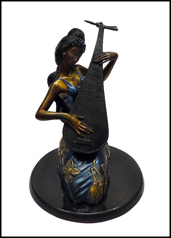 Jiang Tie Feng Rare Original Pipa Melody Bronze Sculpture Signed Chinese Artwork (1 of 4)