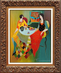 Itzchak Tarkay Color Serigraph On Canvas Signed Female Portrait Cafe Artwork: This lot includes:Gallery COA & free domestic shipping (*insurance and international shipping for an additional charge)Artist: Itzchak TarkayTitle: Truth and TeaMedium: Color SerigraphSize: 12" x 9"Fr