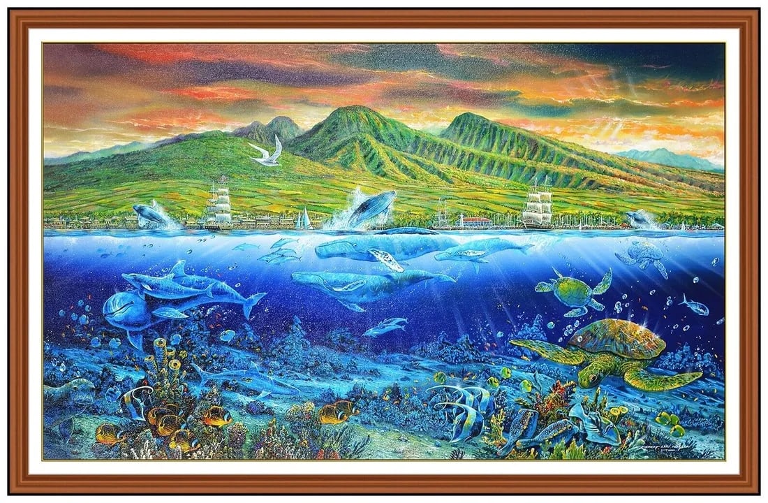 Robert Lyn Nelson Large Original Signed Marine Painting On Canvas Framed Signed (1 of 5)