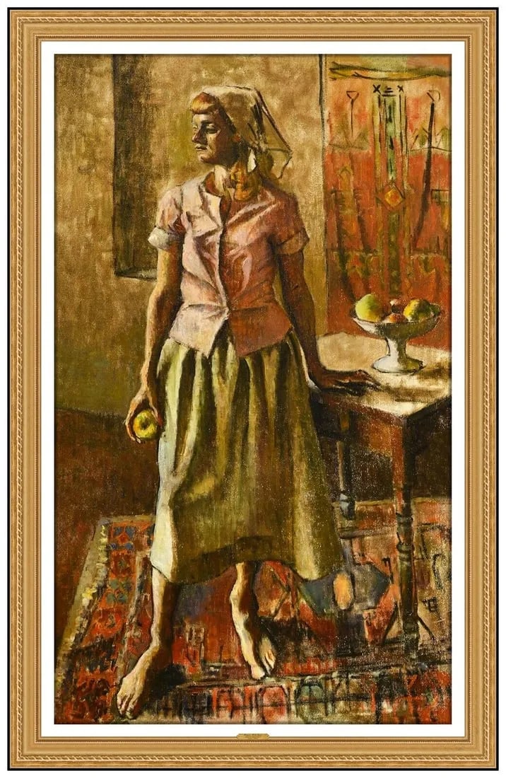 Robert Brackman Original Oil Painting On Canvas Signed Lady Portrait Framed Art Qq: This Lot Includes:Gallery Coa & Free Domestic Shipping (*Insurance And International Shipping For An Additional Charge)Artist: Robert Brackman Title: Woman With FruitMedium: Oil Painting On Canvas Siz