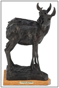 Richard V Greeves Original Wyoming Antelope Bronze Sculpture Signed Animals Art