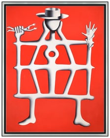 Mark Kostabi Large Original Oil Painting On Canvas Faceless Figure Signed Framed