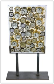 Arman Pierre Fernandez Sculpture Accumulation De Reveils Clocks Resin Signed Art