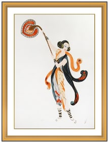 Erte Embossed Color Serigraph Balinese Signed Female Fashion Design Deco Artwork