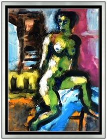 Karl Stark Original Gouache Painting Signed Female Figurative Framed Modern Art