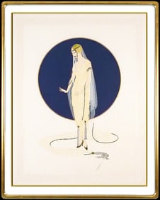 Erte Devotion Original Embossed Serigraph Large Hand Signed Dress Costume Design