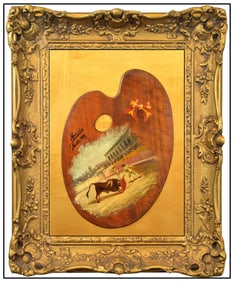 Luis Menendez Pidal Original Oil Painting On Artist'S Palette Signed Bull Fight