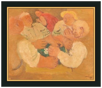 Maurice Louis Savin Original Oil Painting On Canvas Figures Signed Framed Art