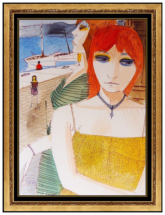 Charles Levier Original Painting Gouache Signed Female Portrait Seascape Artwork: This lot includes:Gallery COA & free domestic shipping (*insurance and international shipping for an additional charge)Artist: Charles Levier Title: Ladies of the HarborMedium: Gouache PaintingSize: 2