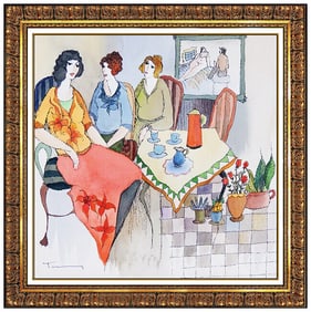 Itzchak Tarkay Authentic Original Watercolor Painting Signed Ladies Portrait Art