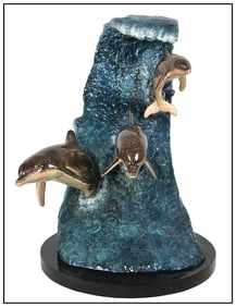 Robert Wyland Original Higher Faster Stronger Bronze Sculpture Signed Dolphin