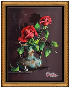 Alfano Dardari Original Floral Still Life Painting On Canvas Signed Framed Art