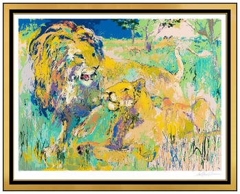 Leroy Neiman Lion Couple Large Color Serigraph Big Cat Wildlife Hand Signed Art