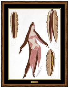 Erte Original Gouache Painting Costume Dress Design Couture Signed Framed Art