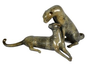 Loet Vanderveen Original Cheetah Couple Bronze Sculpture Animals Signed Cat Art