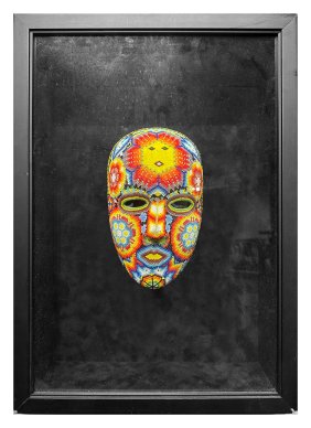 Higino Hernandez Carrillo Mexican Fold Art Mask Beaded Paper Mache Peyote