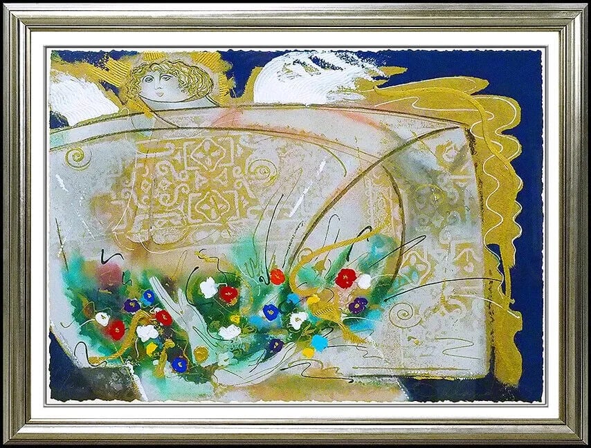 Orlando Agudelo Botero Acrylic Mixed Media Painting Large Angel Collage Art (1 of 6)