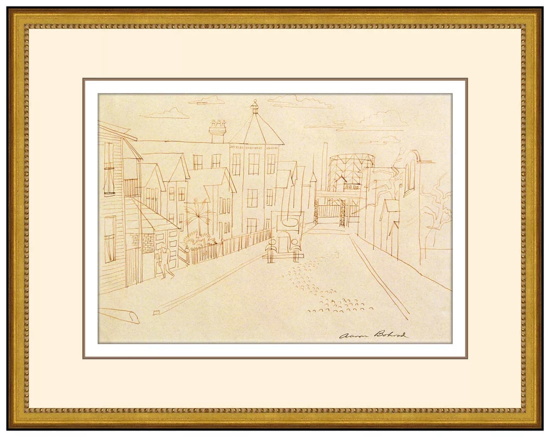 Aaron Bohrod Original Color Ink Drawing Signed Chicago Cityscape Signed Framed: This lot includes:Gallery COA & free domestic shipping (*insurance and international shipping for an additional charge)Artist: Aaron BohrodTitle: The Windy City Medium: Ink Drawing Size: 7 ½&rd