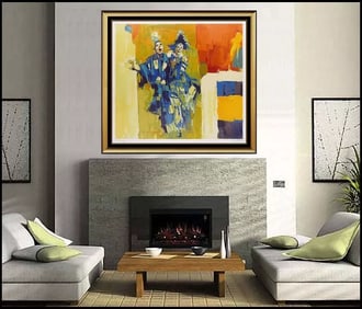 Nicola Simbari Embossed Color Serigraph Large Signed Deux Clowns Framed Artwork