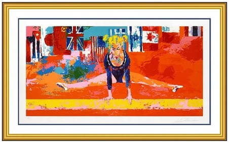 Leroy Neiman Large Olympic Gymnast Color Serigraph Hand Signed Sports Art Framed