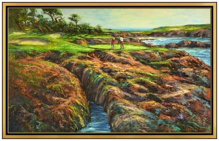 Ben Abril Large Original Painting On Canvas Signed Golf Landscape Framed Artwork
