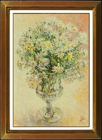 Louis Fabien Original Oil Painting On Canvas Signed Flower Still Life Artwork