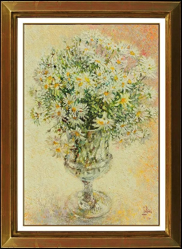 Louis Fabien Original Oil Painting On Canvas Signed Flower Still Life Artwork (1 of 5)