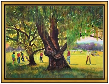 Joseph Frederic Original Watercolor Painting On Board Signed Landscape Sports