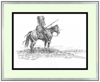 Joe Beeler Original Ink Drawing On Board Native American Horse Signed Artwork