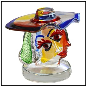 Walter Furlan Original Picasso Portrait Color Hand Blown Glass Sculpture Signed
