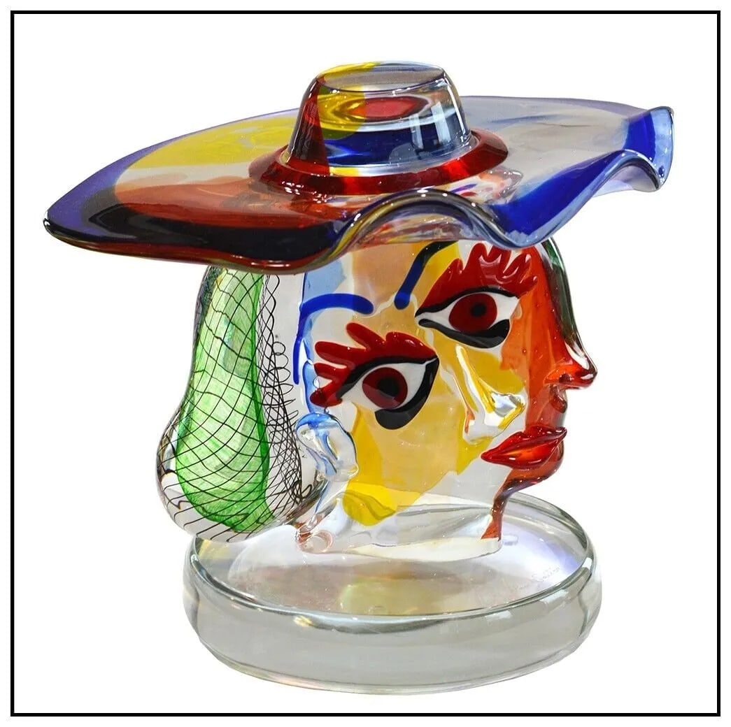 Walter Furlan Original Picasso Portrait Color Hand Blown Glass Sculpture Signed (1 of 5)