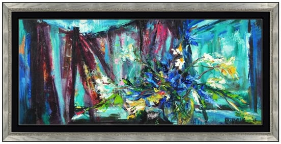 Florence Hasenflug Original Painting On Canvas Signed Still Life Floral Abstract