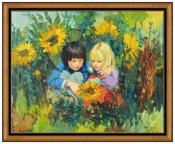 Louis Van Der Beesen Large Original Painting On Canvas Signed Floral Landscape