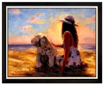 Michael Vincent Original Hand Embellished Giclee On Canvas Signed Catalina Dog