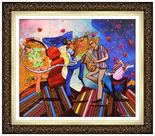 Marcus Glenn Musician Hand Embellished Giclee On Canvas Large Signed Framed Art