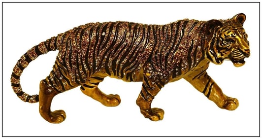 Jay Stongwater Stalking Tiger Enamel Swarovski Crystal Sculpture Signed Artwork