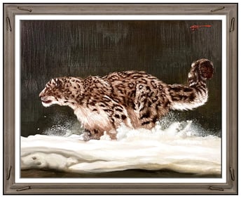 Donald Rust Original Oil Painting On Canvas Leopard Wildlife Cat Signed Artwork