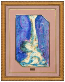 Anthony Quinn Authentic Abstract Figurative Gouache Painting Signed Framed Art