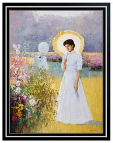 An He Large Original Painting Oil On Canvas Signed Hans Amis Portrait Landscape