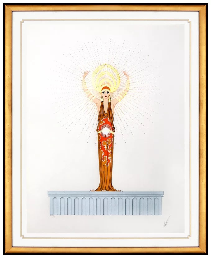 Erte Diana Embossed Hand Signed Color Serigraph Fashion Costume Design Art Deco (1 of 6)