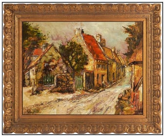 Douglass Parshall Original Cityscape Village Painting On Board Signed Framed Art