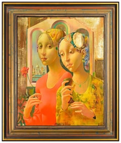 Normunds Braslins Original Female Portrait Painting On Canvas Signed Framed Art