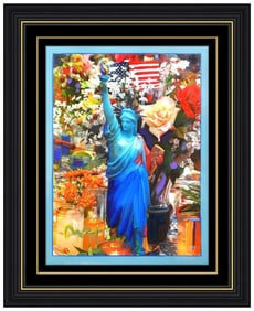 Peter Max Original Mixed Media Painting God Bless America 911 Signed Pop Artwork