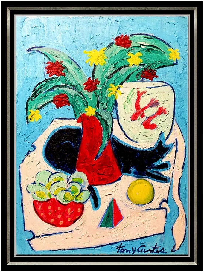 Tony Curtis Large Original Painting Oil On Canvas Signed Floral Still Life Art (1 of 6)