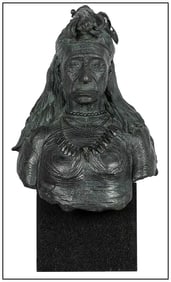 Machado Large Bronze Sculpture Native American Female Bust Signed Full Round Art