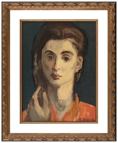 Moses Soyer Original Oil Painting On Art Board Signed Female Portrait Framed Art